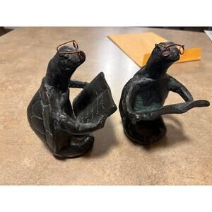 pair of vintage brass sea turtle reading book figurines by SPI Home